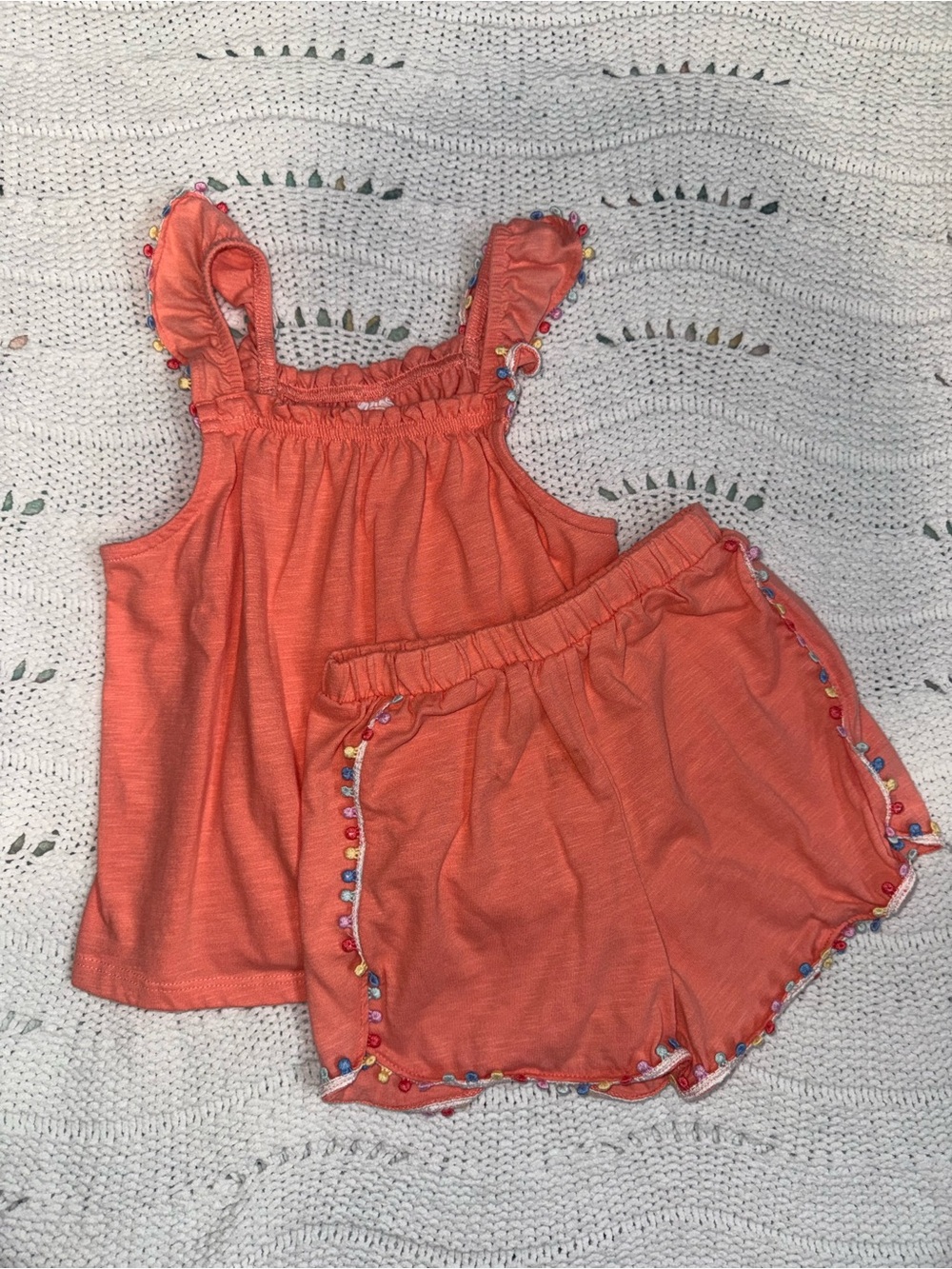Wonder Nation Coral Pom-Pom Trim Tank Top & Shorts Set